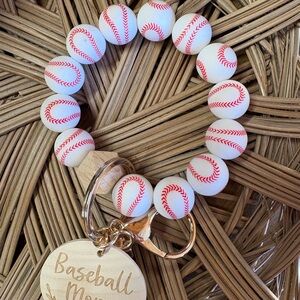 Baseball Mom Keychain Bracelet - Red and White